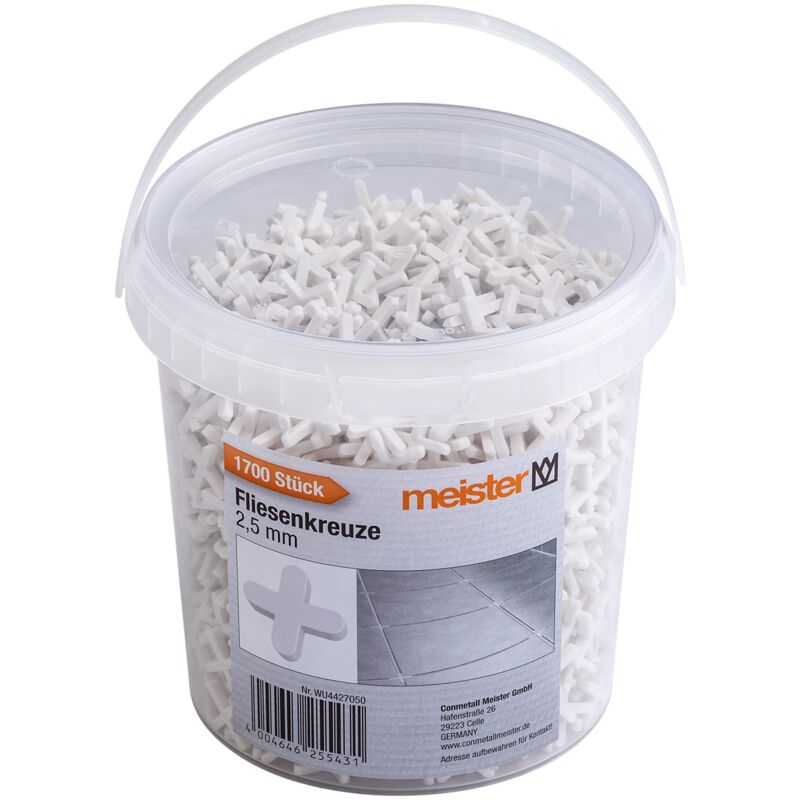 immagine 0 del prodotto meister croce per piastrelle, 2,5 mm, pratico set da 1700 pezzi, in robusto polipropilene, colore bianco, accessorio per piastrelle, supporto per la