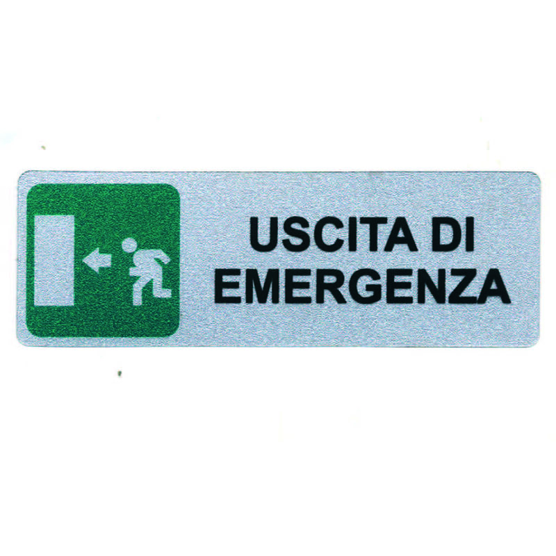 foto del prodotto targhetta adesiva uscita di emergenza freccia a sinistra cm.15x5h.