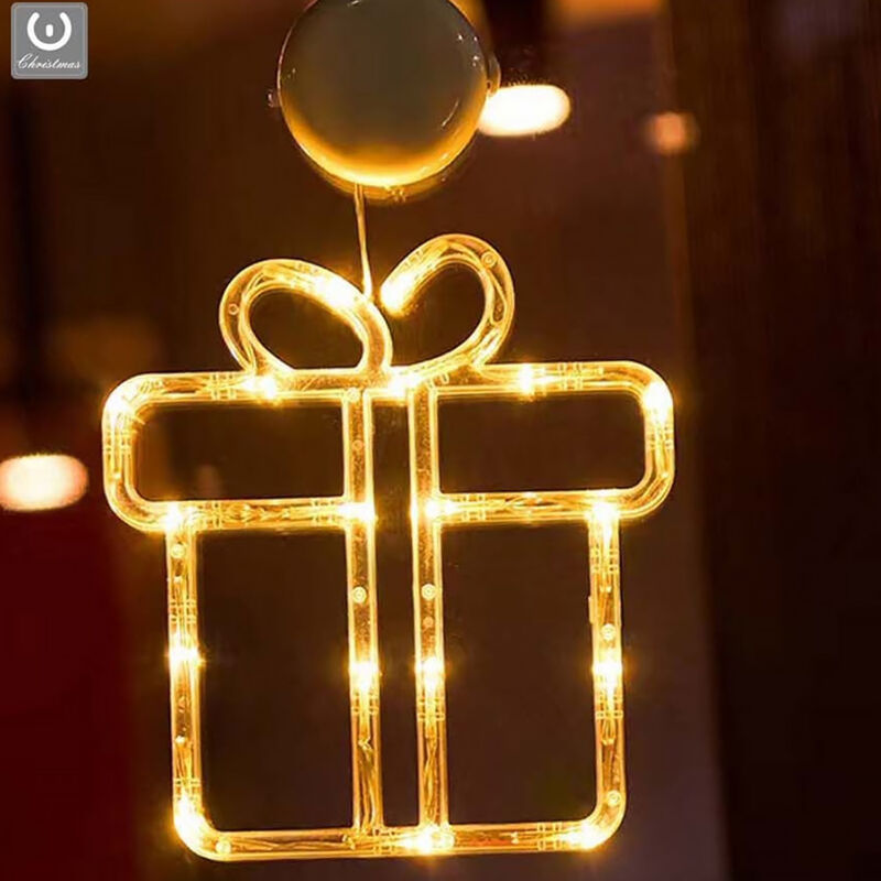 foto del prodotto luci natalizie figura luminosa pacco regalo ornamento di natale decorazione led per finestra vetrine con ventosa