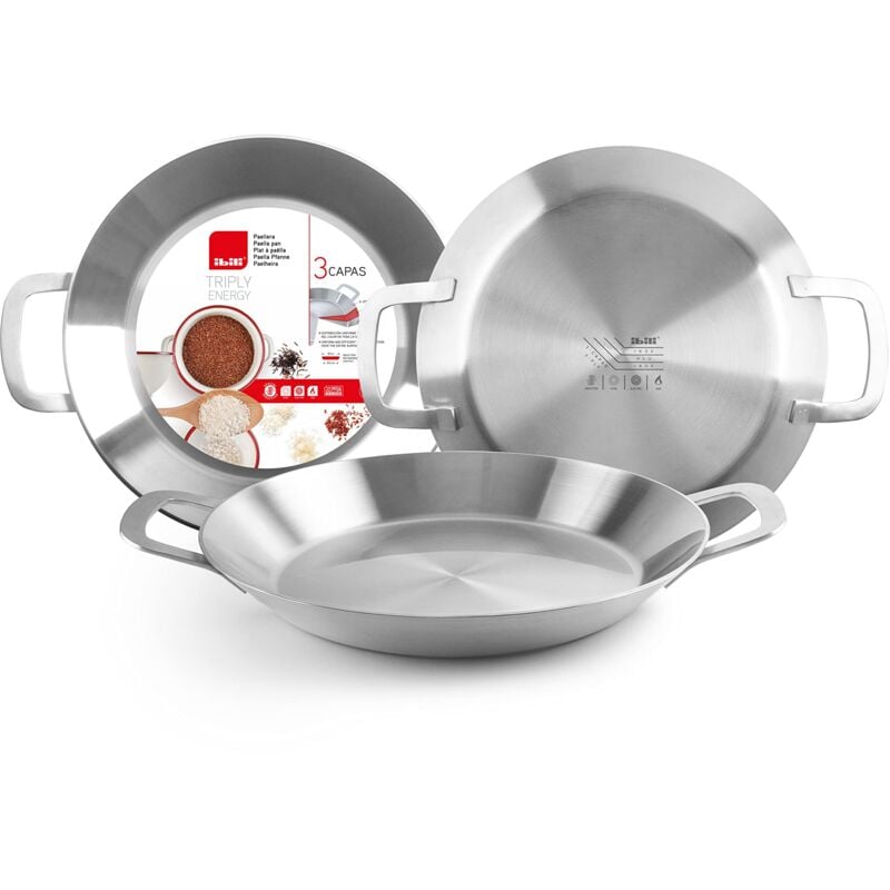 foto del prodotto ibili padella per paella triply energy, 38 cm, acciaio inox, 8 porzioni, adatta ai piani a induzione.