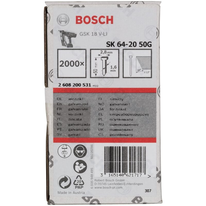 foto del prodotto bosch clavo galvanizado sk64 20 50mm 2.000uds