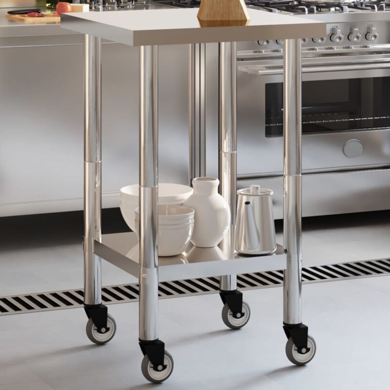 foto del prodotto tavolo da lavoro cucina con ruote 55x55x85 cm in acciaio inox vidaxl