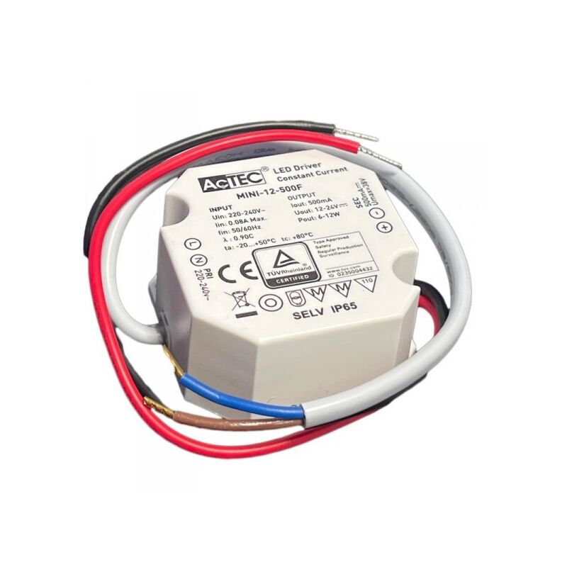 foto del prodotto mini led driver ip65 corrente costante 500ma 12v 24v 12w 50x48x24mm