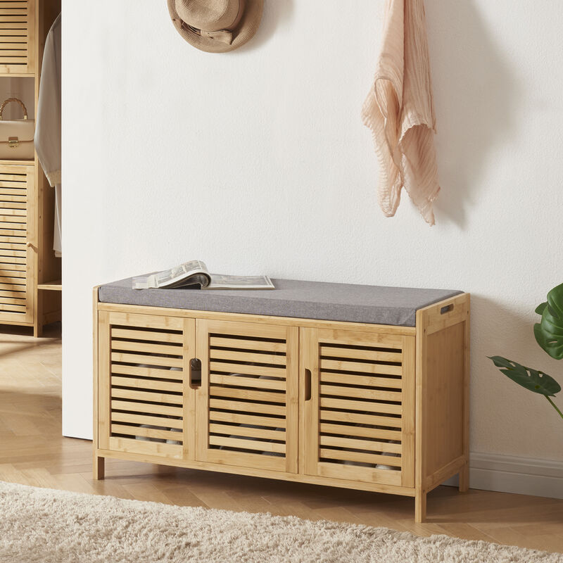 foto del prodotto panca contenitore selk porta scarpe con seduta imbottita bamb naturale en.casa 