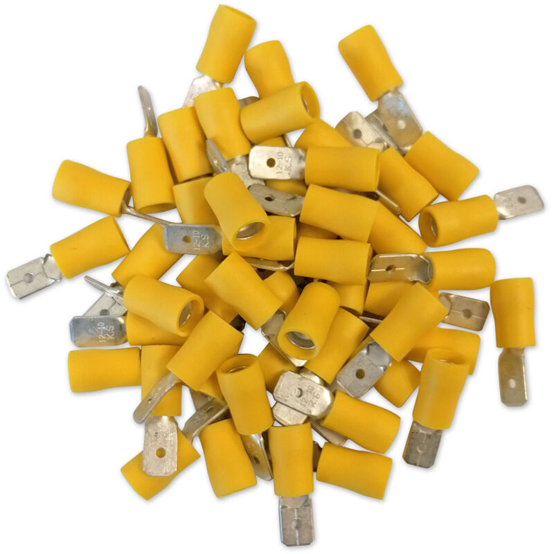 foto del prodotto connettori elettrici maschi gialli 6,3 sacchetto da 50 connettori