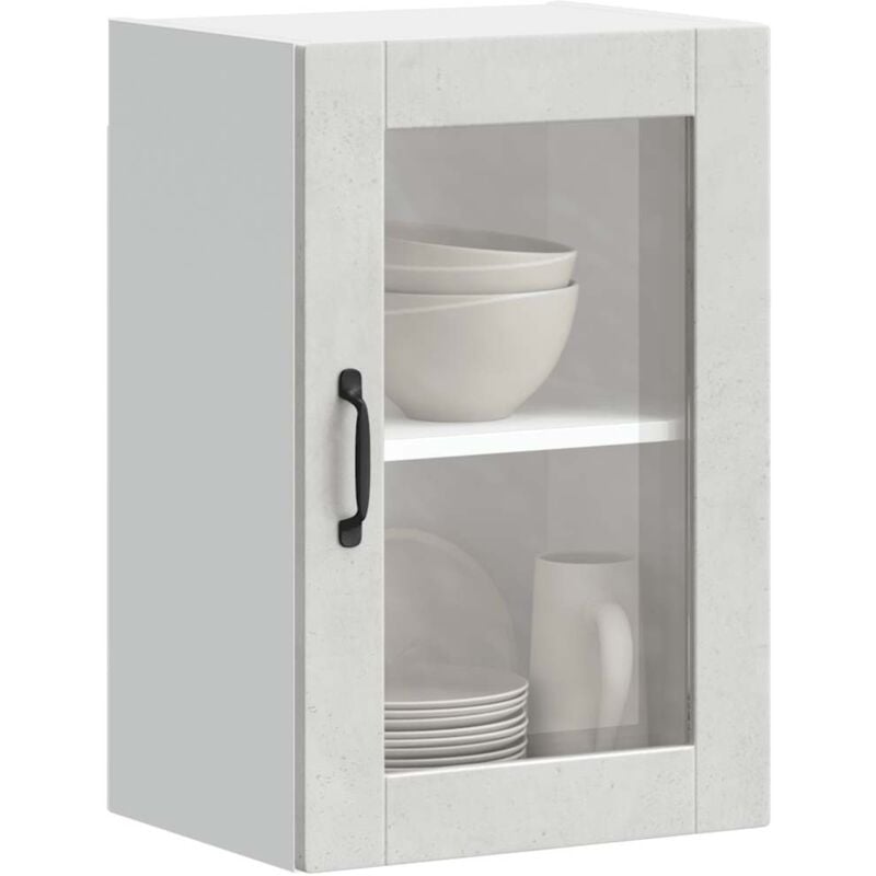 foto del prodotto vidaxl pensile da cucina con porta in vetro porto grigio cemento