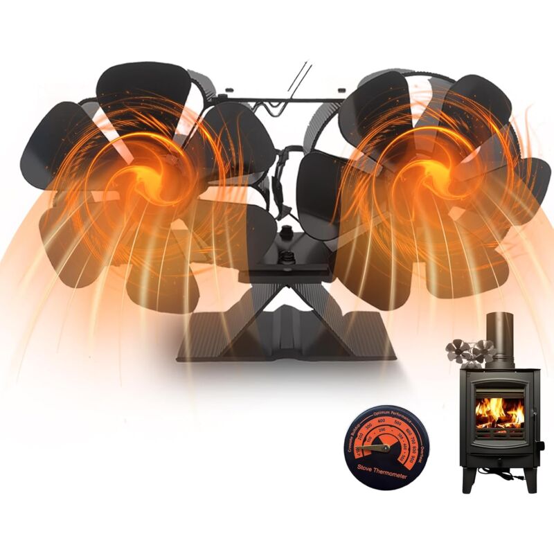 foto del prodotto xvx ventilateur de po le bois, ventilateur double moteur 12 pales, ventilateur aliment par la chaleur, conomie d nergie silence, pour foyer en