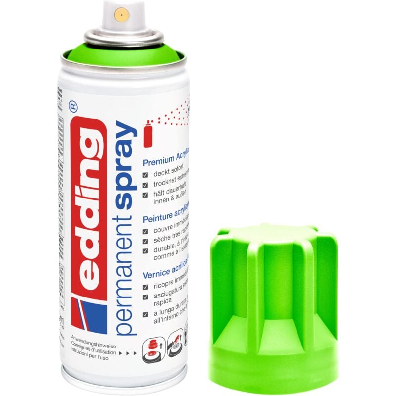 foto del prodotto edding 5200 spray permanente, verde fluo, 200 ml, vernice acrilica premium per dipingere e decorare vetro, metallo, legno, ceramica, plastica,