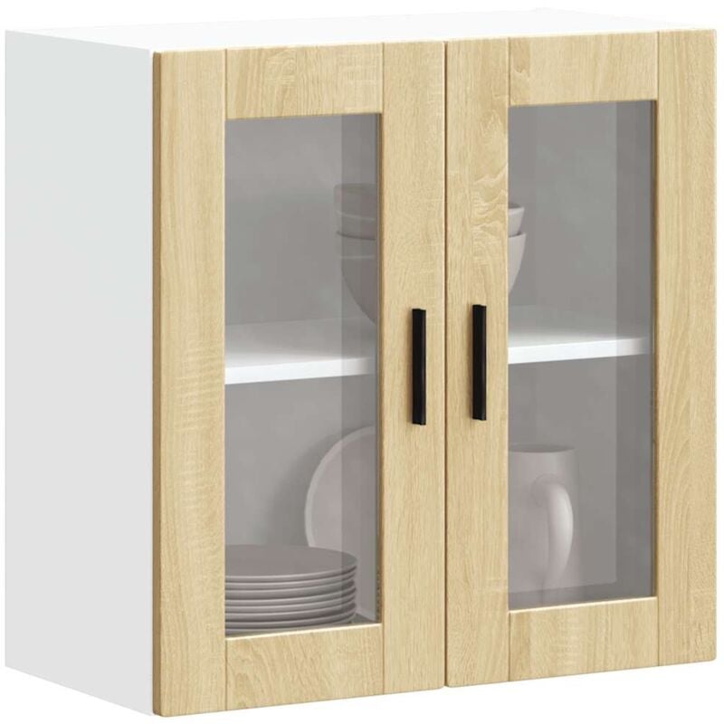 foto del prodotto vidaxl pensile da cucina con porta in vetro porto rovere sonoma