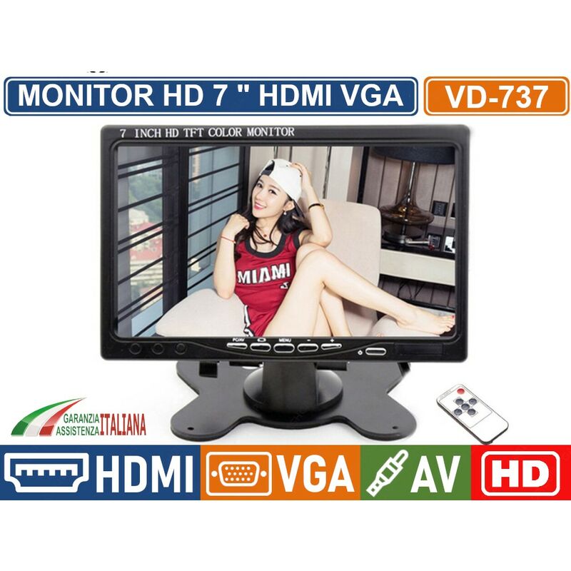 immagine 0 del prodotto monitor tft led 7 pollici con telecomando hdmi vga doppio ingresso video av1 av2