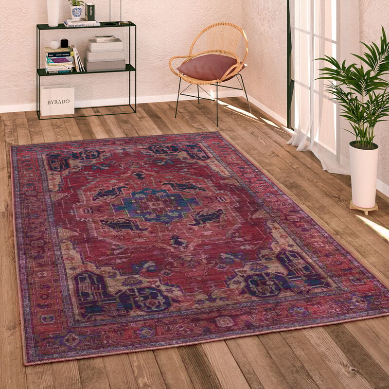foto del prodotto paco home tappeto salotto soggiorno tessuto liscio vintage persiano motivo bordura lavabile 240x340 cm, rosso 3