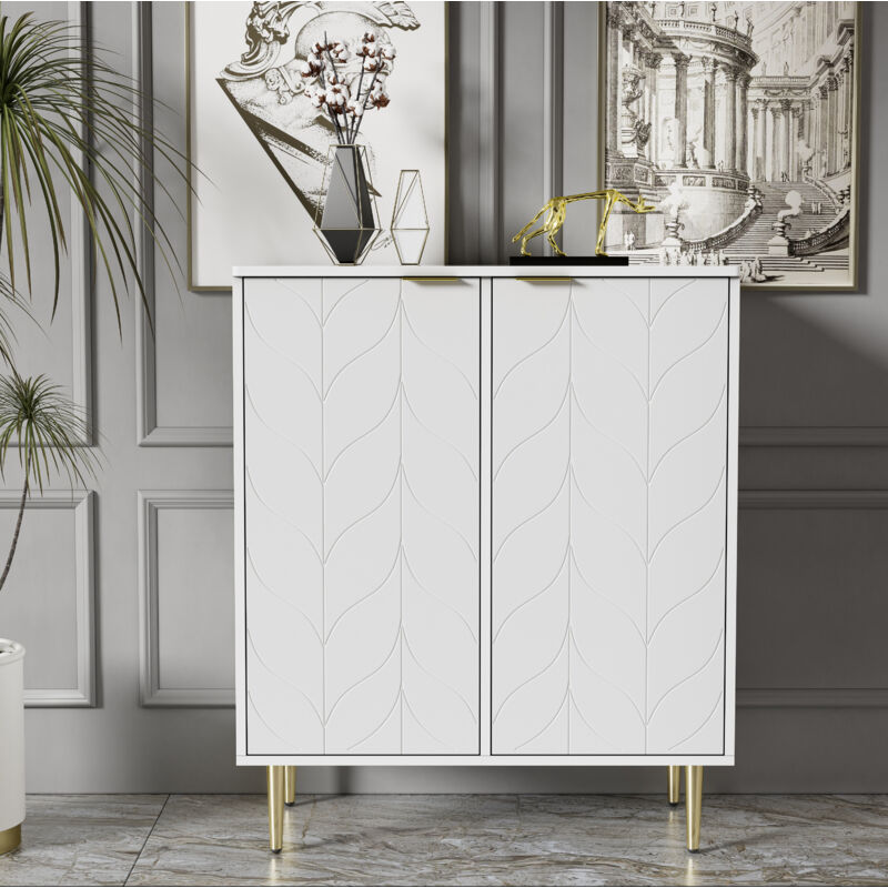 foto del prodotto okwish credenza con 2 ante, cassettiera, mobiletto da ingresso, per soggiorno, bagno e camera da letto, piedini e maniglia placcati oro, motivo
