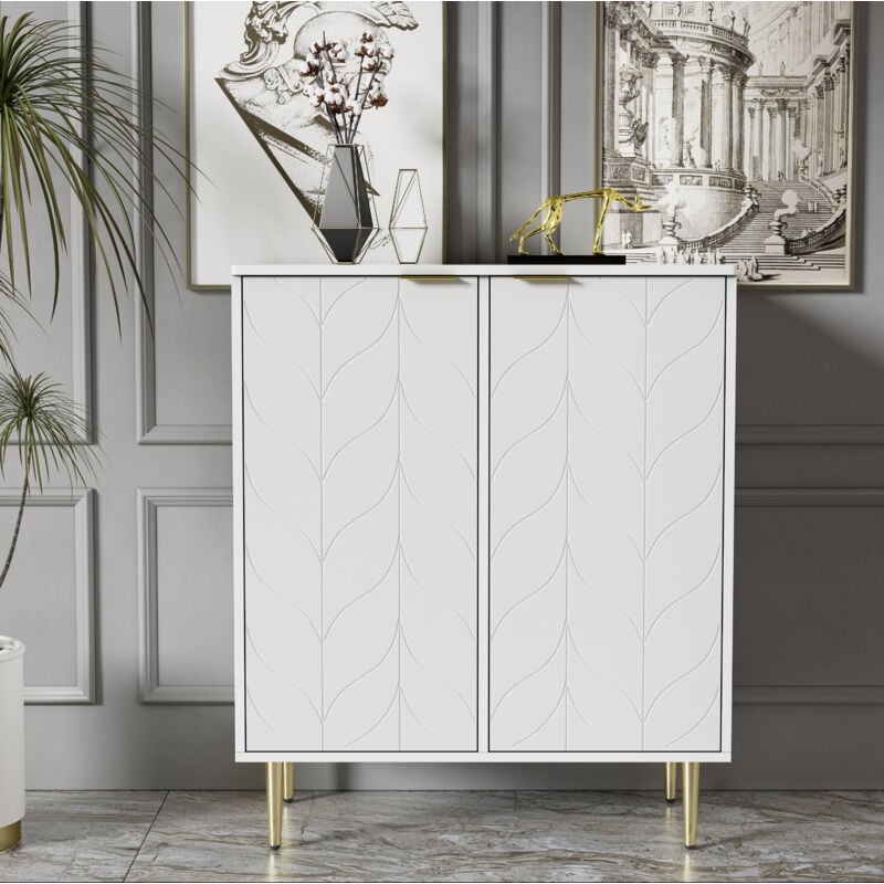 foto del prodotto redom credenza con 2 ante, cassettiera, mobile da ingresso, per soggiorno, camera da letto, gambe e maniglia dorate, motivo floreale, verniciato,