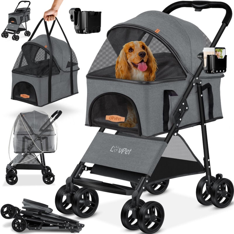foto del prodotto lovpet passeggino per cani 2in1 borsa per il trasporto di box per cani pieghevole fino a 20 kg buggy per animali domestici con finestre a rete e