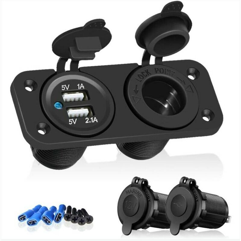 foto del prodotto fortuneville presa accendisigari 12v 24v, adattatore presa caricabatteria marino impermeabile per auto marine, moto, camion, atv, camper, con presa