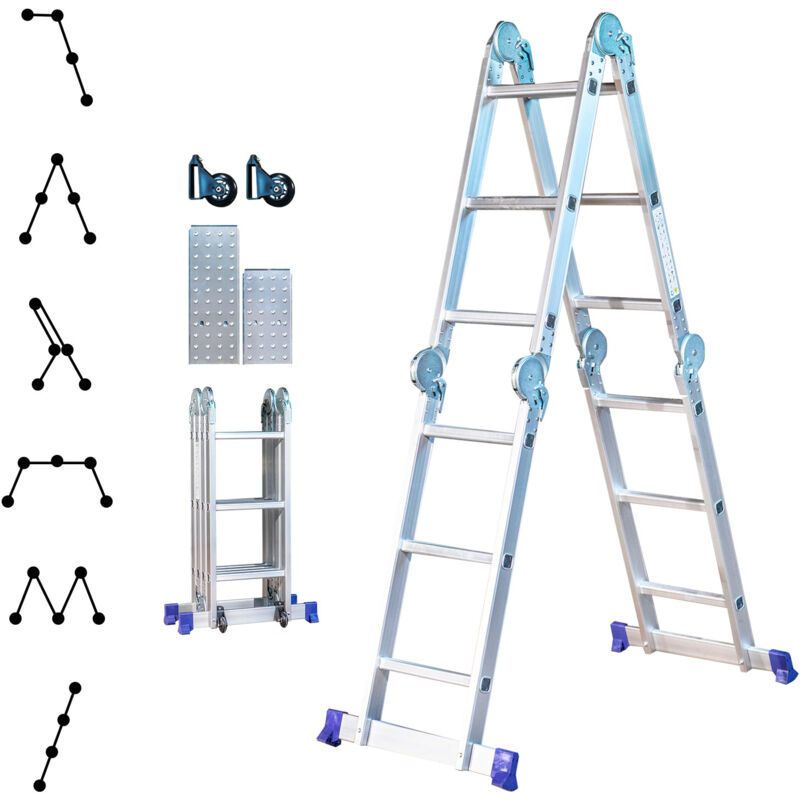 immagine 0 del prodotto hostr m scala pieghevole articolata stavalance 4x3 gradini, ponteggio multifunzione, distanziatore per muro, sgabello, 2 piastre per piattaforma di