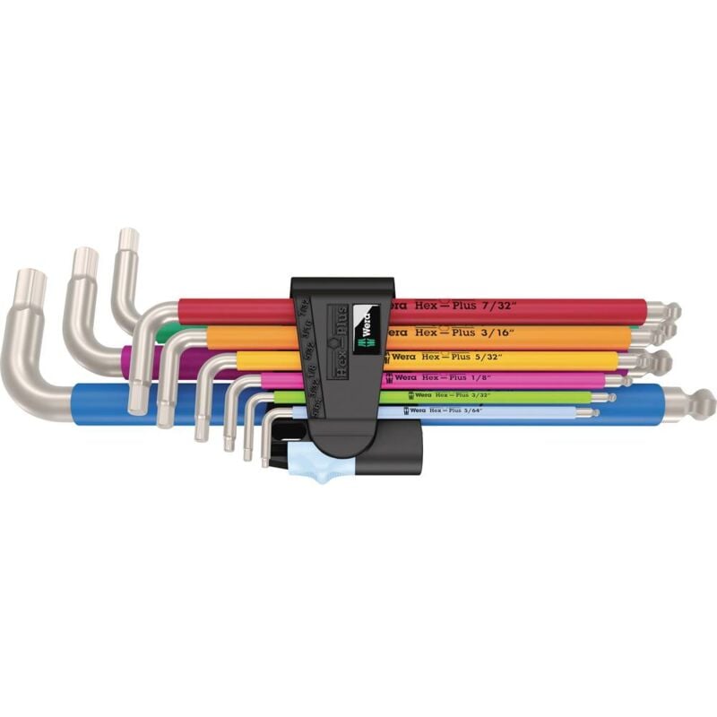 foto del prodotto 3950 9 hex plus multicolour imperial stainless 1 brugola interna kit di chiavi a brugola 5 64 pollici, 3 32 pollic wera