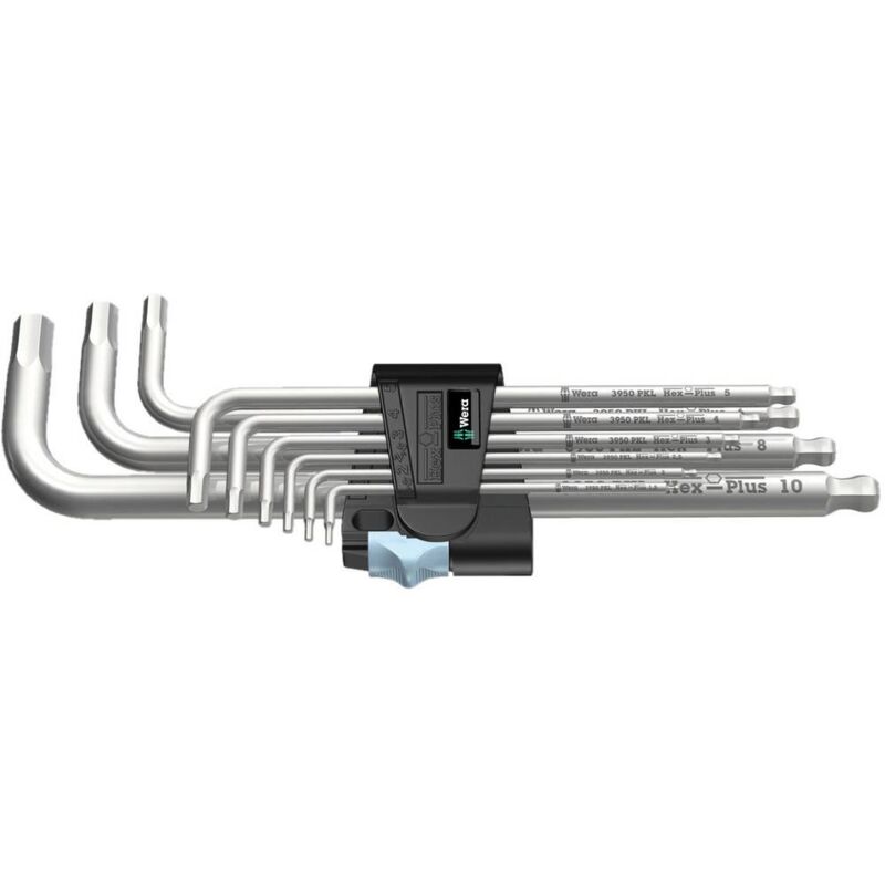 foto del prodotto 3950 pkl 9 brugola interna kit di chiavi a brugola 1.5 mm, 2 mm, 2.5 mm, 3 mm, 4 mm, 5 mm, 6 mm, 8 mm, 10 mm 9 par wera