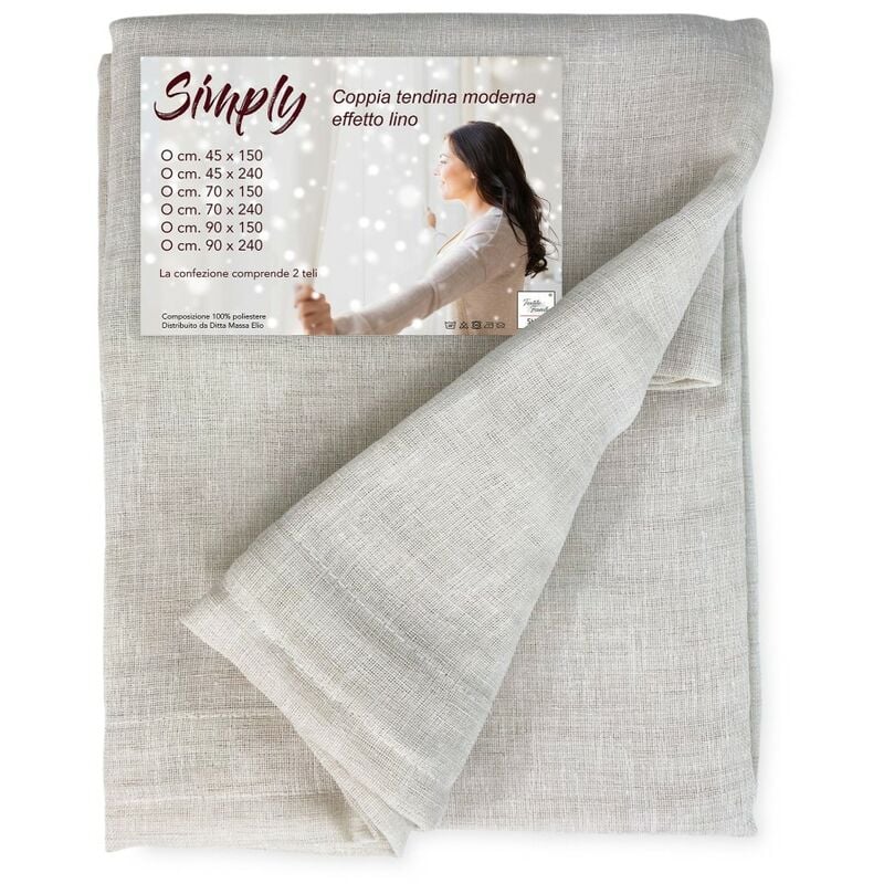 foto del prodotto tex family coppia tendina vetro moderna larga 45 o 70 o 90 simply beige coppia 2 teli cm. 90x240