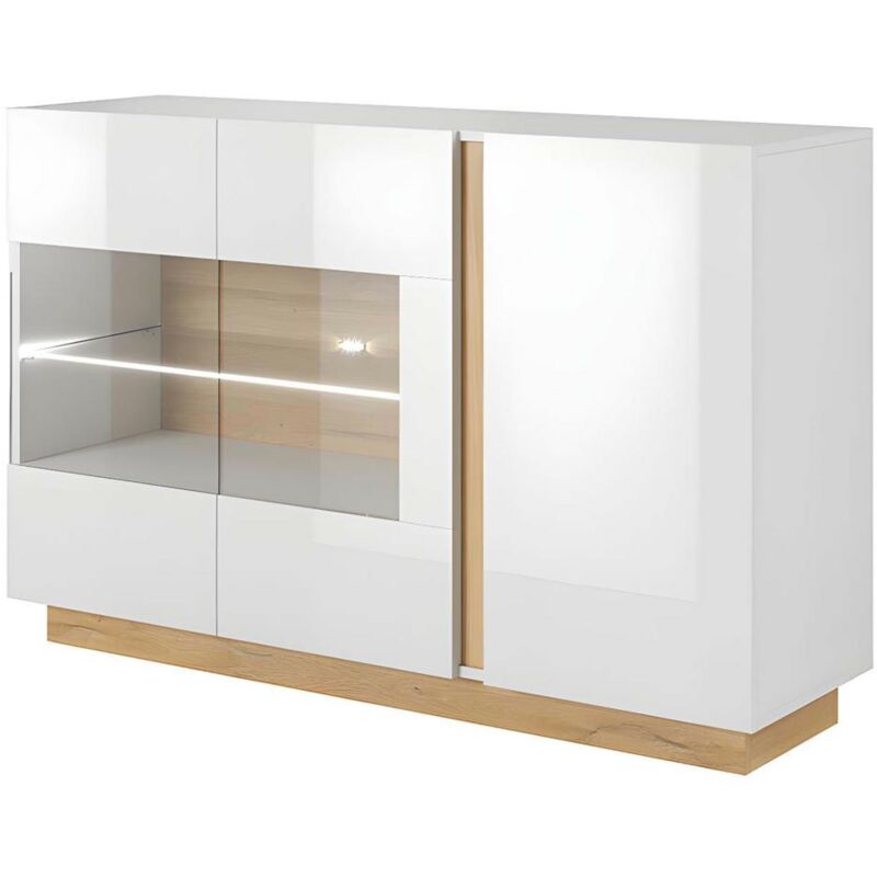 foto del prodotto vente unique credenza 3 ante con led bianco brillante e rovere murari