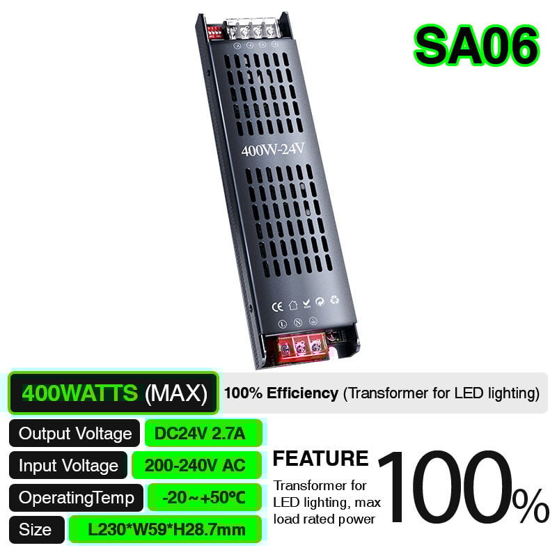 foto del prodotto kosoom led alimentatore 400w pf0.5 garanzia 3anni ip20 24v l230xw59xh28.7mm