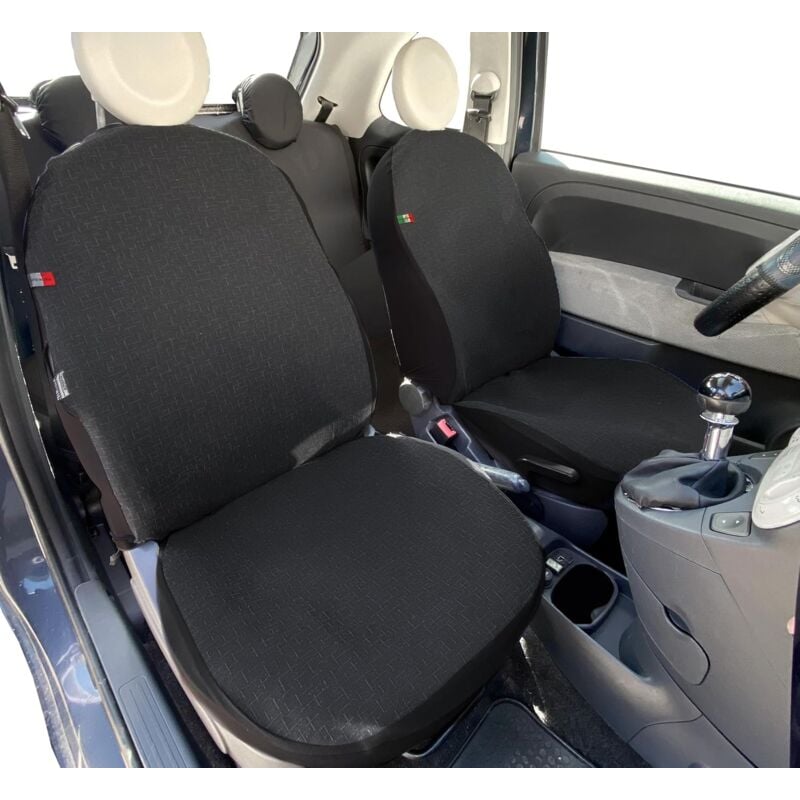 foto del prodotto lupex shop coppia coprisedili anteriori compatibili per auto 500, senza poggiatesta, tessuto jacquard 91 nero 
