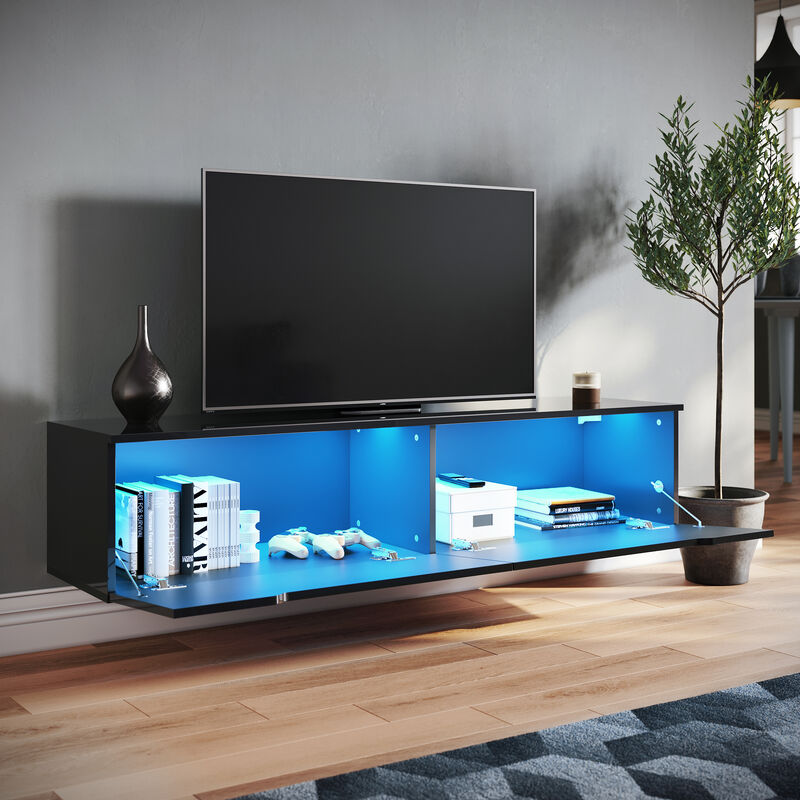 foto del prodotto mobile tv mobile da soggiorno porta tv 2 cassetto con led design moderno 140x35x30cm nero sonni