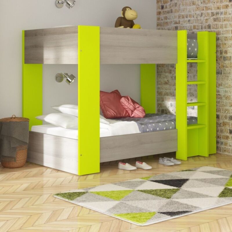 foto del prodotto tezeta letto a castello 2087 rovere grigio e lime 196.5x108x5x145.6h