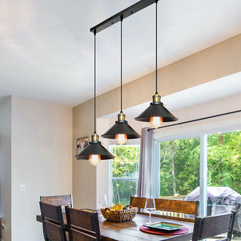 foto del prodotto axhup 3 luci lampadario industriale, lampada da soffitto vintage e27 40w per sala da pranzo soggiorno camera da letto nero