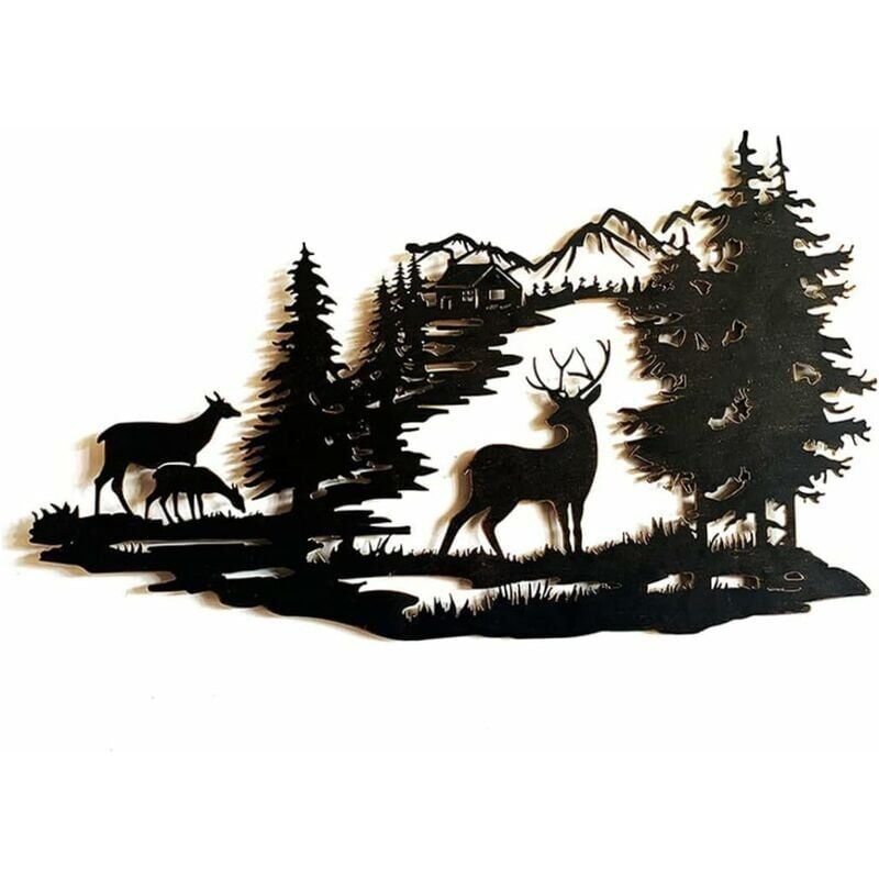 foto del prodotto rnemitery scena di cervo della foresta arte da parete montagna in metallo appesa a parete scultura da parete decorazione indiana per soggiorno arte