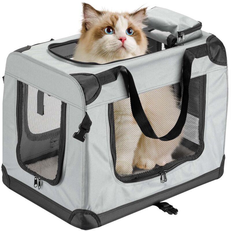 foto del prodotto fudajo trasportino pieghevole grigio per animali domestici taglia m 60x42x44cm , maniglia copertina