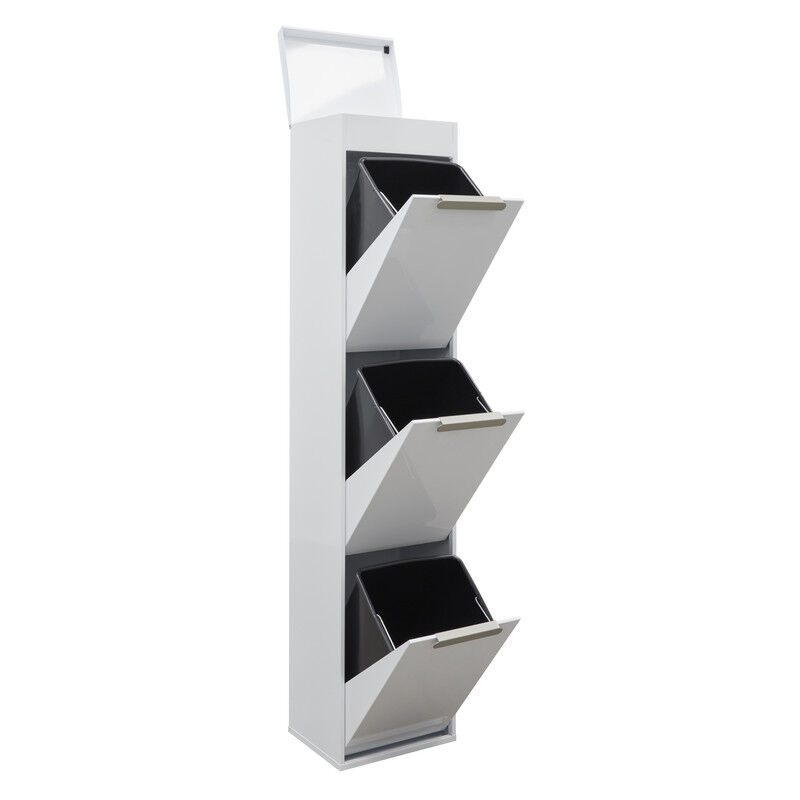 immagine 0 del prodotto ecoclas plus pattumiera per raccolta differenziata con ripiano superiore multiuso, mobile d acciaio per differenziata, bianco 3 secchi 3 x 17 l 51