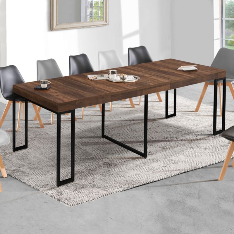 foto del prodotto consolle allungabile toronto, 14 persone, 300 cm, legno scuro, design industriale