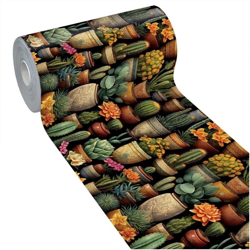 foto del prodotto tappeto cucina in pvc piante grasse cactus sfondo nero moderno morbido antiscivolo 51x40 cm