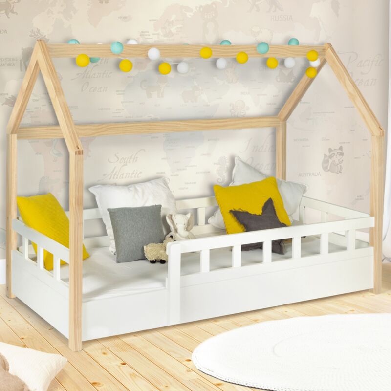 foto del prodotto cama camarote infantil 80 x 160 cm neree blanco y haya con somier y barandillas