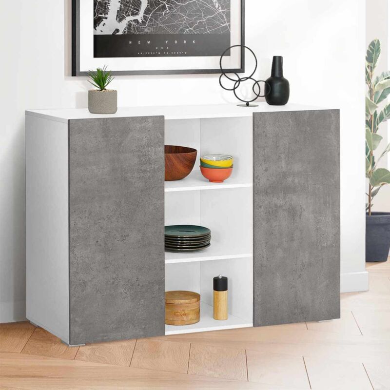 foto del prodotto credenza eli 110 cm bianca a 2 ante effetto cemento