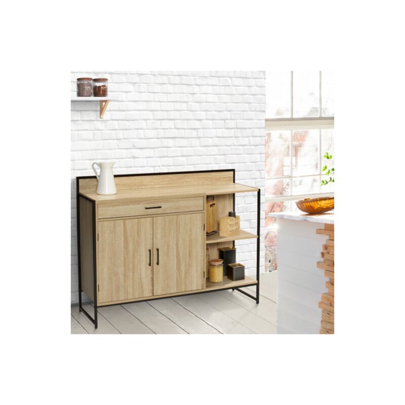 foto del prodotto 120 cm credenza bassa da cucina detroit, piano di lavoro h.83 cm, 2 ante cassetto, design industriale