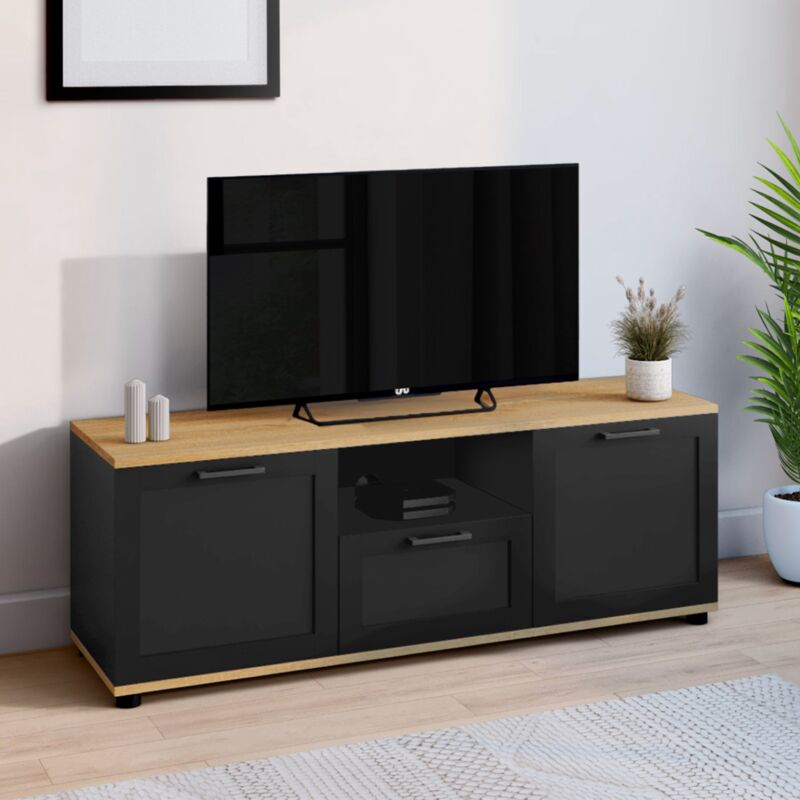 foto del prodotto idmarket mueble tv vito con caj n y hornacina negros y tapa de madera de 110 cm