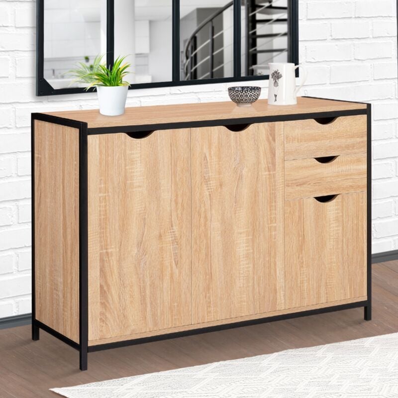 foto del prodotto credenza bassa detroit 110 cm con armadi e cassetti dal design industriale