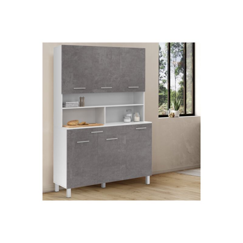 foto del prodotto 120 cm cina cassettiera da cucina a 6 ante cassetto, effetto bianco e cemento