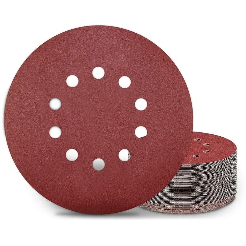 foto del prodotto aiperq dischi abrasivi da 225 mm, 25 pezzi, grana p240, 10 fori, dischi abrasivi rotondi da 225 mm, carta vetrata per levigatrice per cartongesso,