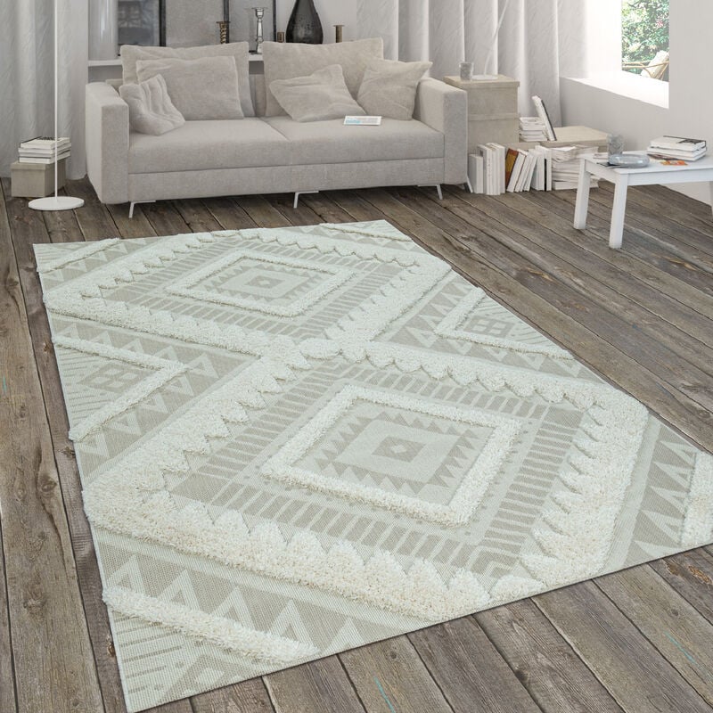 foto del prodotto paco home alfombra salon de habitacion cocina exterior terraza jardin etnica geometrico 3d 80x150 cm, beige