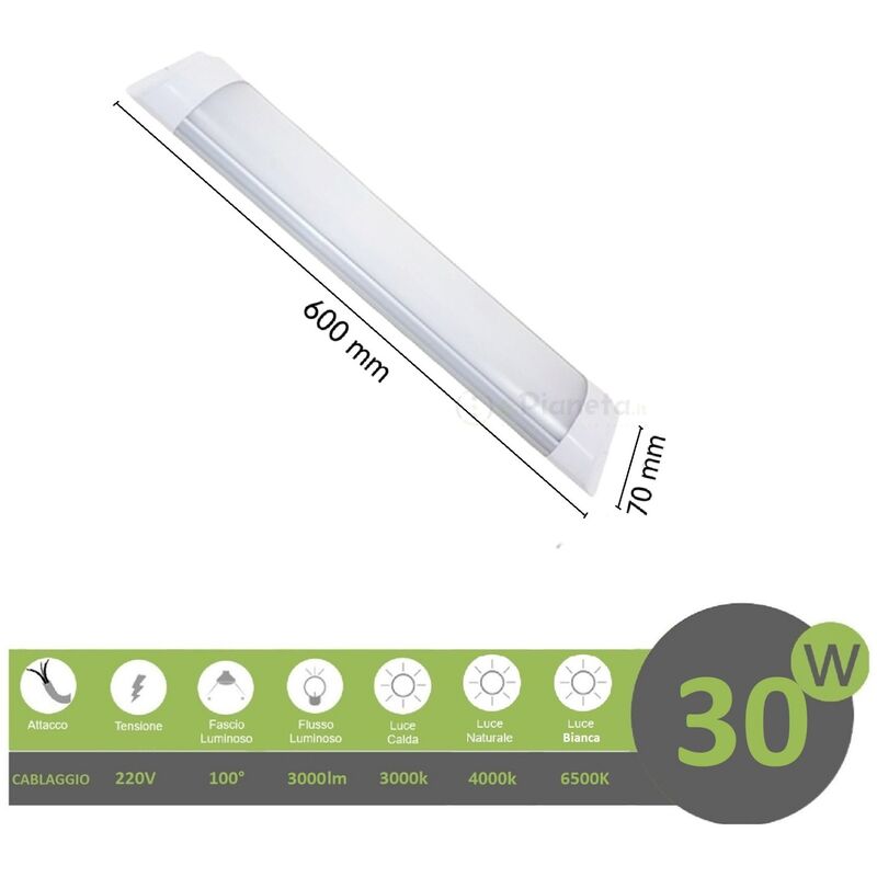 foto del prodotto plafoniera led 30w 3t 60 cm lineare barra luminosa sottopensile luce bianca fredda naturale naturale