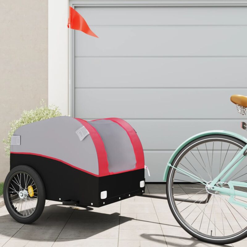 foto del prodotto vidaxl rimorchio da bici nero e rosso 45 kg in ferro