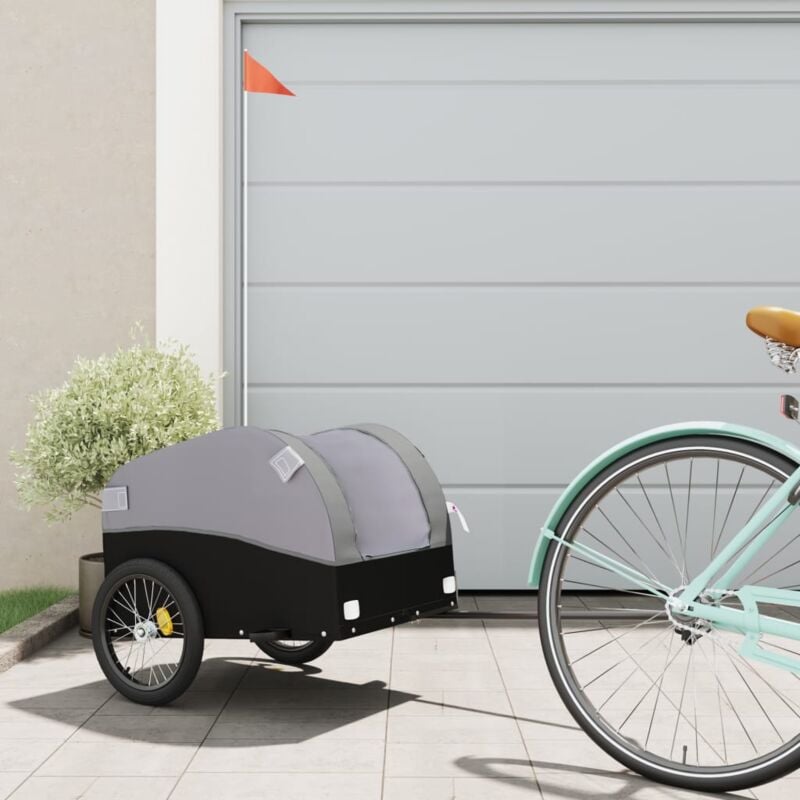 foto del prodotto vidaxl rimorchio da bici nero e grigio 30 kg in ferro