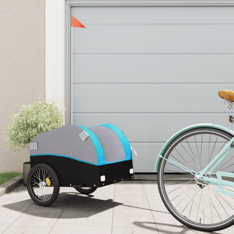 foto del prodotto vidaxl rimorchio da bici nero e blu 30 kg in ferro