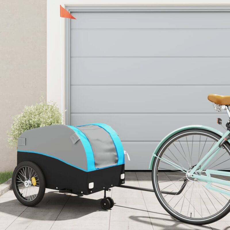 foto del prodotto vidaxl rimorchio da bici nero e blu 45 kg in ferro