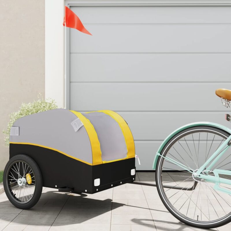 foto del prodotto vidaxl rimorchio da bici nero e giallo 45 kg in ferro