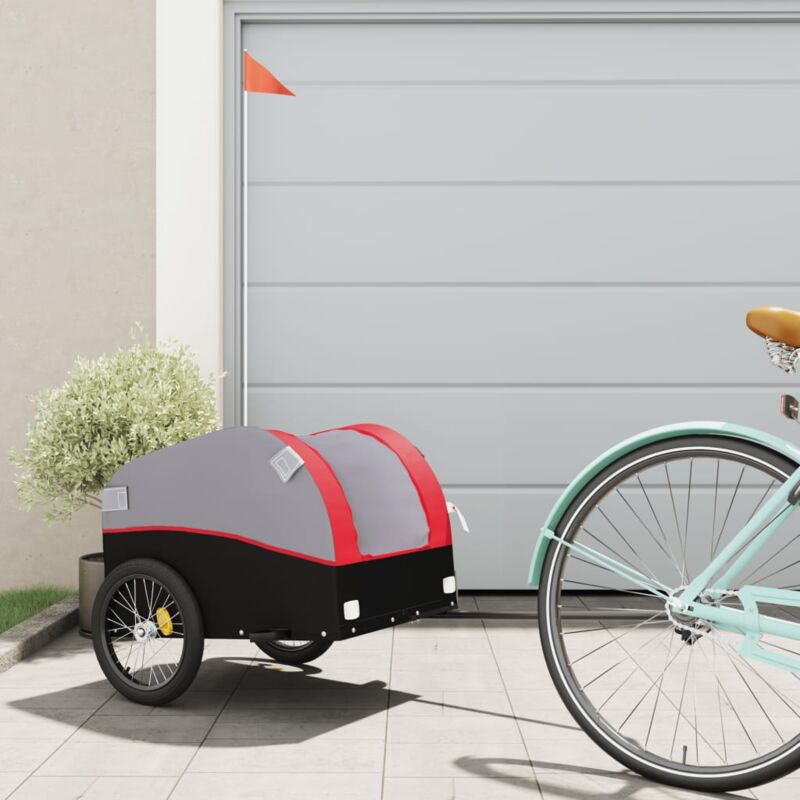 foto del prodotto vidaxl rimorchio da bici nero e rosso 30 kg in ferro