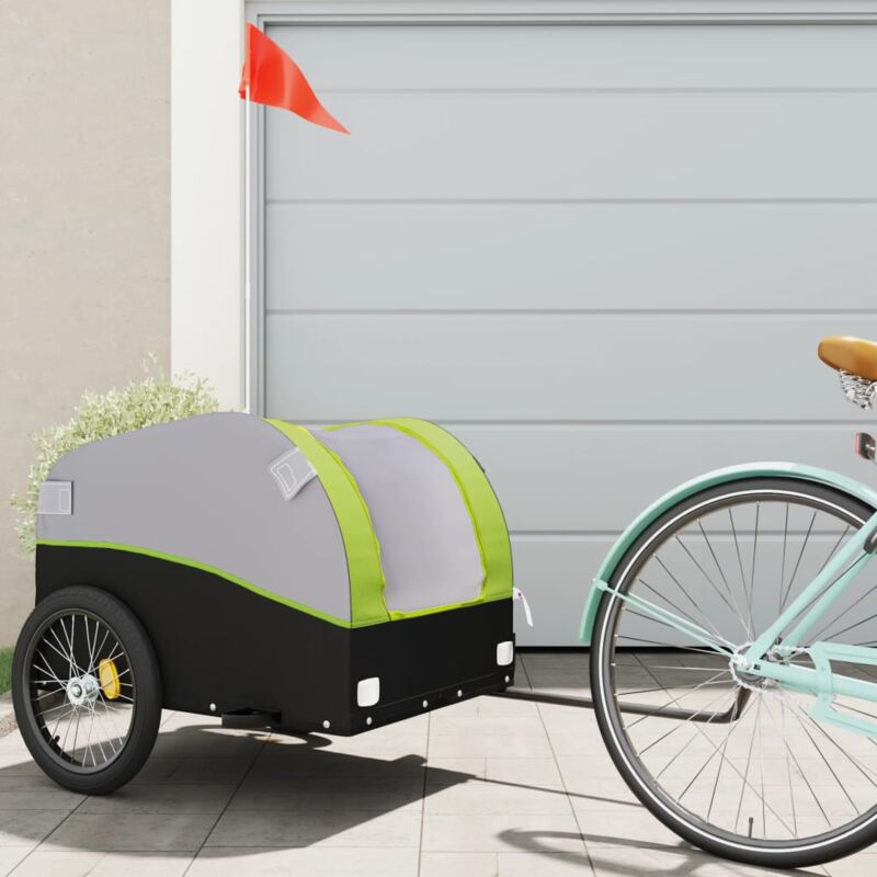 foto del prodotto vidaxl rimorchio da bici nero e verde 45 kg in ferro